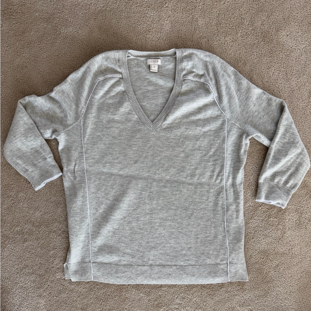 J. Crew Light Gray V-Neck Cashmere Sweater